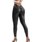 Suni Deri Tayt, Arkası Büzgülü, Normal Lastik Bel, Siyah,Kırmızı ve 2 'li Set Seçenekleri,Fitness,Spor,Yogo (Siyah, M)