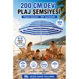 Sunlife Mavi-Beyaz Renkli 8 Tel Fiberglass Gövdeli 360C° Dönen Başlıklı Plaj Deniz Şemsiyesi 2 Metre