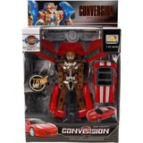 Sunman 1:24 Sesli ve Işıklı Dönüşebilen Robot 22 cm Kırmızı Araba