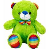Sunman 30 cm Yeşil Oturan Kurdeleli Renkli Ayı Peluş Oyuncak