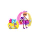 Sunman Dreameez Mini Bebek ve Seyahat Seti, Pembe Sarı Saçlı Doll, Sarı Araç, Aksesuarlar