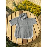 Sunof Baby Müslin Çoban Dikişli Kapşonlu Bebek Panço / Bornoz - %100 Pamuk 4 Katlı - Gri - 1 - 2 Yaş