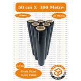 sunpack ambalaj Streç Film 50cm X 300m 6 Adet, Siyah, 23 Mikron, 2500 Gr, Dayanıklı Eşya, Koli ve Palet Streci