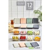 Sunplast 12Li Kare Kahvalti Seti - Sizdirmaz Silikon Kapakli Erzak Gida Piknik Saklama Kabi Kahvaltilik Set