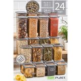Sunplast Royal 24'lü Etiketli Kare Square Erzak Saklama Kabı Seti X8(800ML-1200ML-1600ML)SERT Kapaklı Kavanoz - Antrasit