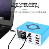 Sunshine Relıfe RL-304S | 110W Güçlü 1+8 Çok Fonksiyonlu Hızlı Şarj Istasyonu (45W Pd Laptop Şarjlı, 15W Kablosuz, Dijital Ekranlı Tester)