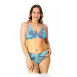Sunsurf 75032 Büyük Beden Desenli Toparlayıcı Bikini Takımı Mavi-Beyaz