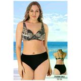 Sunsurf 75500 Büyük Beden Desenli Toparlayıcı Bikini Takımı Siyah 50-52-54-56 Beden