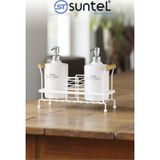 Suntel 2 Li Metal Standlı Plastik Sıvı Sabun Şişesi Sabunluk 500 Ml Beyaz Beyaz