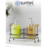 Suntel 2'li Metal Ayaklı Sıvı Sabunluk Seti - 500 Ml Siyah Sabun Ve Losyon Şişesi - Banyo Organizer Siyah