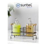 Suntel 2'li Metal Ayaklı Sıvı Sabunluk Seti - 500 ml Siyah Sabun ve Losyon Şişesi - Banyo Organizer