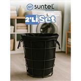 Suntel 2'li Set Siyah Metal Çerçeveli Kirli Sepeti - Çıkarılabilir Kumaş Iç Astarlı SG104 - Belirtilmemiş