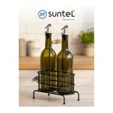 Suntel Ahşap Tutmaçlı Metal Standlı Cam Yağdanlık & Sirkelik Seti – 2’li Tezgah Üstü Organizer