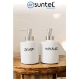 SUNTEL BANYO MUTFAK AKSESUARLARI 2’li Beyaz Etiketli Plastik Sıvı Sabunluk Seti | 500 ml Losyon Şişesi