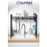 SUNTEL BANYO MUTFAK AKSESUARLARI Üstü Bulaşık Kurutma Rafı Mutfak Depolama Tezgah Üstü Düzenleyici (Hareketli Kancalarla 70 cm)