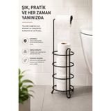 SUNTEL BANYO MUTFAK AKSESUARLARI Yedekli WC Kağıtlık - Siyah Tuvalet Kağıdı Standı - Banyo Aksesuarı