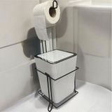 Suntel Banyo Mutfak Çöp Kovası Metal Standlı Tuvalet Kağıtlık Seti Beyaz