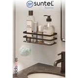 Suntel Banyo ve Mutfak Aksesuarları Tek Katlı Yapışkanlı Banyo Rafı + 2 Kanca Hediye - Siyah