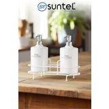 Suntel Beyaz 2’li Metal Standlı Plastik Sıvı Sabun Ve Losyon Şişesi Sabunluk 430 ml
