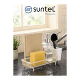 Suntel Mutfak Lavabo Üstü Düzenleyici Organizer - BEJ Metal Süngerlik, Deterjanlık ve Bez Askılı Stand