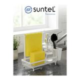 Suntel Mutfak Lavabo Üstü Düzenleyici Organizer - Beyaz Metal Süngerlik, Deterjanlık ve Bez Askılı Stand