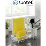 Suntel Mutfak Lavabo Üstü Düzenleyici Organizer - Beyaz Metal Süngerlik, Deterjanlık ve Bez Askılı Stand