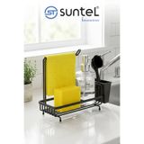 Suntel Mutfak Lavabo Üstü Düzenleyici Organizer - Siyah Metal Süngerlik, Deterjanlık ve Bez Askılı Stand