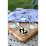 Sunu Loka Beyaz Çizgili 4'lü Set Cam Mini Ikram Tabağı - 8,5 cm - Açık Mavi