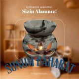 Sunum Baharat El Yapımı Lotus Temalı Ebruli Desen Çini Seramik Buhurdanlık