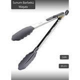 Sunum Maşası Barbekü Maşası Mangal Maşa Silikon Salata Maşası Kırmızı Gri 25 cm
