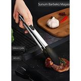Sunum Maşası Barbekü Maşası Mangal Maşa Silikon Salata Maşası Siyah 40 Cm Beyaz