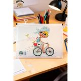 Sunum Proje Dosyası Klips Fermuarlı A4 Boy Ödev Dosyası Bisikletli Kız Desenli (32,5X24,5 Cm) 1 Adet