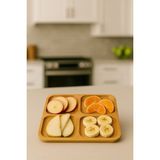 Sunum Tabağı Estetik Kare Ahşap Tabak Meze, Çerez, Kahvaltı Sunumları Için 4 Bölmeli Servis Tabağı - 1 lt