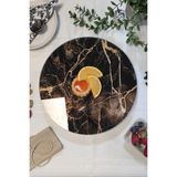 Sunum360 31 cm Kahverengi Mermer Desenli Dönen Servis Tabağı Çizilmez Yüzey ile Şık Sunum