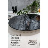 Sunum360 Siyah Mermer Desenli, Dönen Standlı Lüx Servis Sunum Tabağı, Dönen Pasta Ve Peynir Tabağı Standı