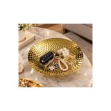 SUNVERA ÇELİK 25 cm Gold Metal Dövme Desenli Dekoratif Kase 1 Adet Yuvarlak Orta Sehpa Aksesuarı Masa Üstü Süs Eşyası Anahtarlık Takılık Çerezlik Sunumluk Modern Ev Dekorasyon Ürünü