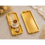 Sunvera Çelik 2'li 13X35 cm Gold Paslanmaz Çelik Servis ve Sunum Tepsisi Aynalı Parlak Gold Kahve Sunum Tepsisi Çay Servis Tepsisi Lokum Çikolata Tatlı Ikram Söz Nişan Damat Kahvesi Tepsi Seti