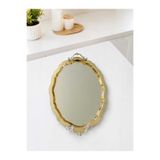 SUNVERA ÇELİK 2'li Gold Paslanmaz Çelik Oval Sunum Tepsisi 20x26 cm Gümüş Lüks Kulplu Aynalı Servis Tepsisi Kahve Sunum Tepsisi Çay Servis İkram Lokum Çikolata Söz Nişan Dekoratif Tepsi Seti