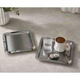 Sunvera Çelik 6'lı 22X22 cm Paslanmaz Çelik Gümüş Kare Kahve Sunum Tepsisi | Aynalı Servis Tepsisi | Çiçek Aksesuarlı Çay, Türk Kahvesi, Lokum, Çikolata ve Ikramlık Sunum Tepsi Seti