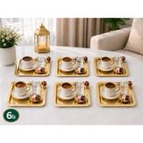 Sunvera Çelik 6'lı Gold Kare Kahve Sunum Tepsisi Seti 22X22 cm – Kırmızı Çiçek Aksesuarlı Paslanmaz Çelik Servis, Çay, Kahve, Tatlı, Ikram ve Dekoratif Sunum Tepsisi