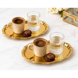Sunvera Çelik 6'lı Mini Dalgalı Oval Gold Paslanmaz Çelik Kahve Sunum Tepsisi – Çay Servis Tepsisi – Lokumluk Çikolatalık Ikramlık Söz Nişan Kahve Yanı Tepsi Seti