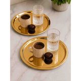 Sunvera Çelik 6'lı Mini Yuvarlak Gold Servis Tepsisi 21X21 cm Paslanmaz Çelik Kahve Sunum Tepsisi Çay Servis Tepsisi Lokumluk Çikolatalık Söz Nişan Kız Isteme Ikramlık Seti