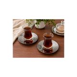 SUNVERA ÇELİK 6'lı Paslanmaz Çelik 304 Kalite Yıldız Desenli Çay Tabağı Seti – Gümüş Çay Altlığı – Aynalı Çelik Bardak Altlığı – İnce Belli Çay Bardağı Servis Tabağı – Dekoratif Çay Sunum Tabağı-Makinada Yıkanır