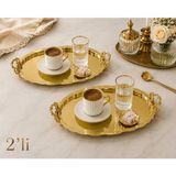 Sunvera Çelik Gold Kulplu Aynalı Gold Sunum Tepsisi 2'li Set 20X26 cm – Çelik Dekoratif Kahve, Çay ve Ikram Servis Tepsisi. - 20 x 26 cm