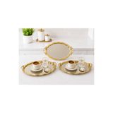 SUNVERA ÇELİK Gold Kulplu Aynalı Gold Sunum Tepsisi 2'li Set 20x26 cm – Paslanmaz Çelik Dekoratif Kahve, Çay ve İkram Servis Tepsisi. Tepside Kulplarıda Gold dur.