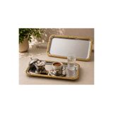 SUNVERA ÇELİK Hasır Desenli 2'li Gold Çerçeveli Gümüş Paslanmaz Çelik Sunum Tepsisi 33x17 cm – Aynalı Kahve, Çay ve İkram Servis Tepsisi
