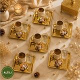 Sunvera Çelik Kare Gold 6'lı Servis Tepsisi Seti Paslanmaz Çelik Kahve Sunumluk Söz Nişan Ikram Tepsisi Lüks Dekoratif Tepsi 22×22