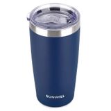 SUNWILL 20 oz Kapaklı Bardak, Paslanmaz Çelik Vakum Yalıtımlı Çift Duvarlı Seyahat Bardağı, Dayanıklı Yalıtımlı Kahve Kupası, Toz Kaplamalı Lacivert, Su Geçirmez Sürgülü Kapaklı Termal Kupa