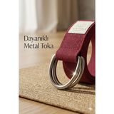 SUNYOGA Doğal Organik Pamuk Yoga Kemeri Bordo 200 CM x 5 CM Yoga Strap Pilates Esneme Kayışı Dayanıklı Tokalı Yoga Bandı