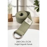SUNYOGA Doğal Organik Pamuk Yoga Kemeri Haki Yeşil 200 CM x 5 CM Yoga Strap Pilates Esneme Kayışı Dayanıklı Tokalı Yoga Bandı